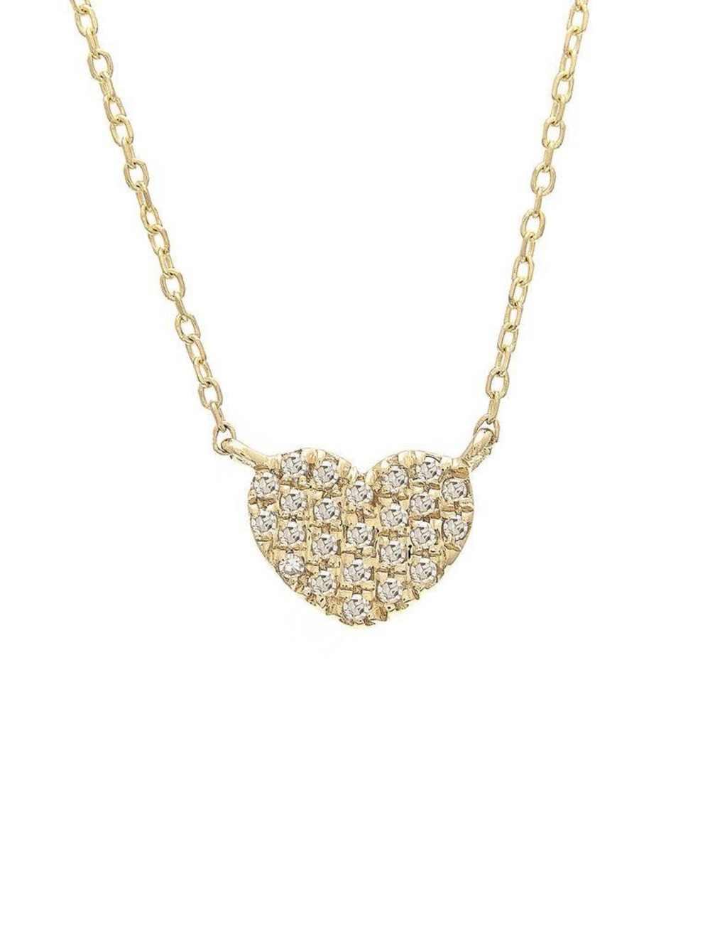14K Real Yellow Gold Heart Round Micro Pave Diamond Necklace 16+2″